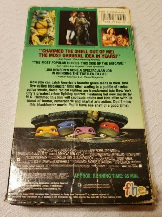Teenage Mutant Ninja Turtles - The Movie VHS 1990 Vintage Tape TMNT f.  h.  e. 2
