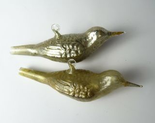 Two Antique Blown Glass Ornaments Birds Germany Embossed In Design On Bottom