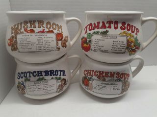 Vintage Country Style Soup Recipe Ceramic Mug Bowls With Handle Set Of 4