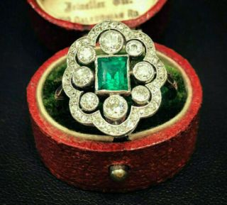 Cluster Ring 3 Ct Diamond Vintage Antique Retro Wedding Ring 14k White Gold Over