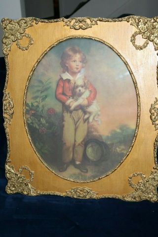 Vintage Gold Gesso Frame Framed Print Of Boy With His Dog