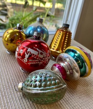 Vintage Mid Century Mercury Glass Christmas Ornaments - Set Of 6
