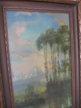 Vtg.  R.  Atkinson Fox Print Trees Lake Landscape 19 X 13 Good Frame