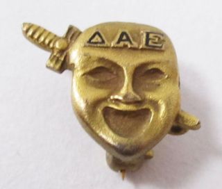 Vintage Delta Alpha Epsilon Fraternity Pin ΔΑΕ Badge Gold Tone Mask Sword