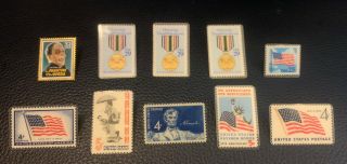 10 Vintage United States Postal Service Stamp Plastic Pin Lot