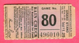 1943 - 1950 Brooklyn Dodgers Ticket Stub - Jackie Robinson/branch Rickey - Ebbets