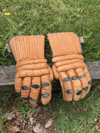 Vintage Hockey Leather Gloves 1940’s Rare Collectible Collectable