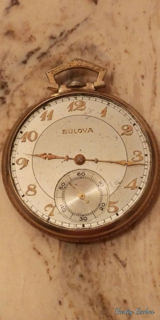 Vintage Bulova Open Face Pocket Watch 10k Gold Filled