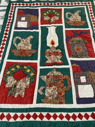 Vintage Hand Quilted Christmas Sampler Quilt 45 " X 58 " Wall Or Lap 704