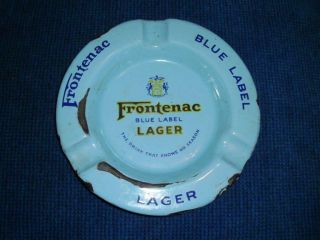 Vintage Frontenac Blue Label Lager Ash Tray Metal Porcelain Ashtrey Beer