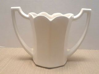 Vintage Mccoy White Double Handle Pottery Vase Trophy Scalloped Planter Vase