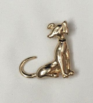 Vintage Dog Pin Brooch Gold Tone Metal Black Collar Tail Wiggles