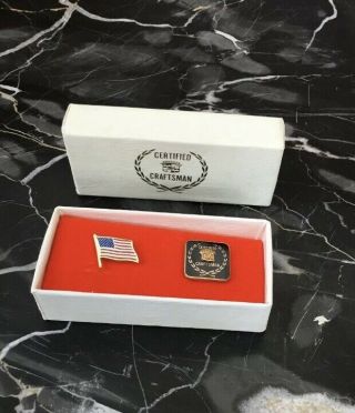 Vintage Cadillac Certified Craftsman Enamel Lapel Pin 1/10 10k American Flag Pin