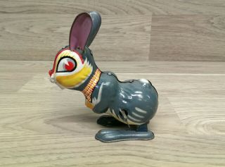 Vintage Tin Litho Japan Wind - Up Hopping Rabbit Bunny Antique Toy