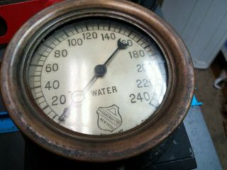 Antique Ashcroft Mfg Co.  York Brass Water Pressure Gauge 240 Psi Steampunk