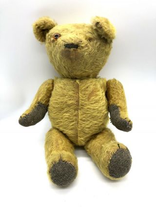 Antique Jointed Straw Mohair Teddy Bear Hump Back 16 "