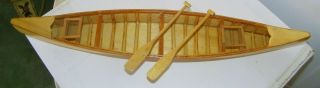 Vintage Toy Or Sample Wood Canoe With 2 Oars 15 " Long Fancy Boats Ships