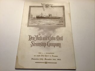 York & Cuba Mail Steamship Line Ocean Liner Ss Saratoga Menu 1913