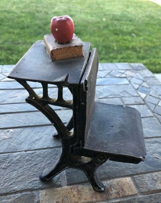 Vintage Antique Looking Minature Distressed Wood And Metal School Desk 5 Inches