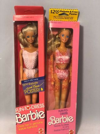 1987 Mattel Fun To Dress Barbie 4558 And 1372 Some Wear To Boxes