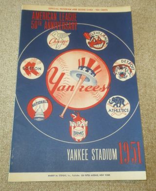 ☆ Flawless 1951 York Yankees Vs Boston Red Sox - Scorecard Program