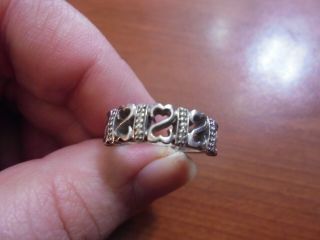 Vtg Sterling Silver Heart Band Ring Size 7 4.  6 Grams