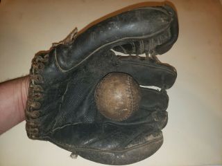 Very Old Antique Leather Baseball Glove W/ Ball Rare Early 1900 