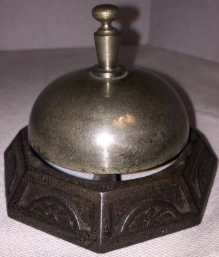 Antique Hotel Front Desk/counter Bell/ringer.  Iron Base/ Chrome Over Brass Bell