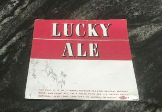 Vintage Irtp Lucky Ale 12 Oz Beer Bottle Label General Brg San Francisco Ca