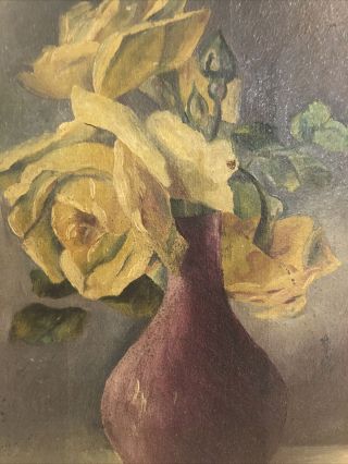 Antique Early 1900’s Oil Painting Gorgeous Yellow Roses Still Life