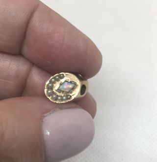 Antique Victorian 10k Rose Gold Slide Charm Seed Pearl And Opal