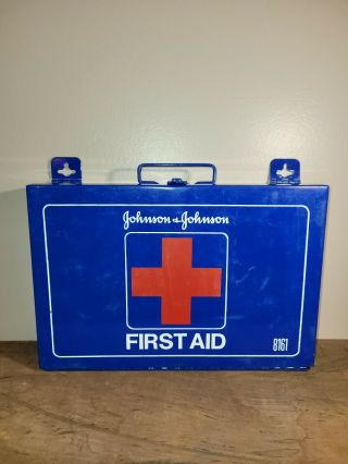 Vintage Johnson & Johnson 8161 Metal First Aid Kit Case Box Empty Wall Hanger