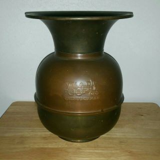 Vintage Copper And Brass Spittoon From Union Pacific Railroad - Double Sided 11 "