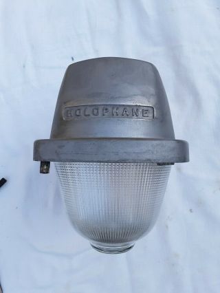 Vintage/antique Industrial Holophane Glass Lamp Light Globe 9h X 7w X 9 1/4 " D