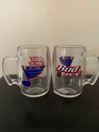 Vintage Nhl St.  Louis Blues Bud Ice Beer Mugs Set Of 2