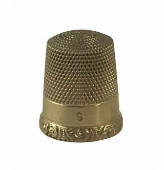 Antique Vintage Yellow Gold Sewing Thimble Marked 10k Size 9 Notion Collectible