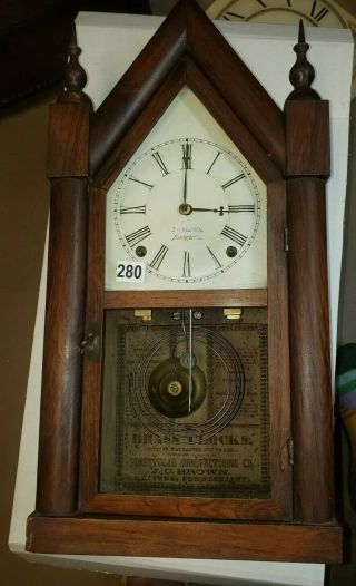 280 Antique J C Brown 8 Day Steeple Clock To Restore.
