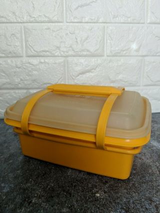Vintage Yellow Tupperware Pack N Carry Lunch Box With Handles Lid 1254 Lunchbox