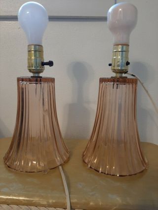 Vtg Antique Pink Depression Glass Boudoir Vanity Lamps Pair