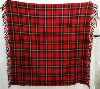 Vintage Red Plaid Wool Blanket 50 " X 50 "