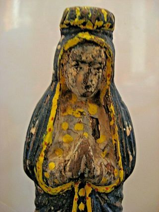 Antique Spanish Colonial Carved Wood Polychrome Virgin Mary Figure Santos