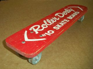 Vintage Roller Derby Skateboard 10 Red Split Steel Wheels 1960 ' s Shape 2