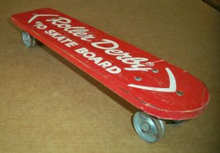 Vintage Roller Derby Skateboard 10 Red Split Steel Wheels 1960 ' s Shape 3