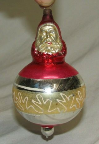 German Antique Glass Double Sided Santa On A Ball Christmas Ornament 1900 