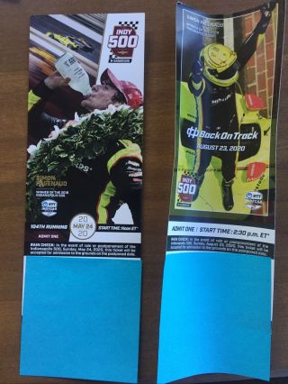 2020 Indy 500 Ticket Stub Both May 24,  August 23 Dates