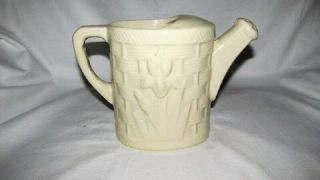 Vtg Mcm Shawnee Pottery Matte White Basketweave Iris Watering Can Vase Planter