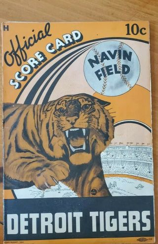 1937 Detroit Tigers Vs Boston Red Sox Program Scorecard Navin Field