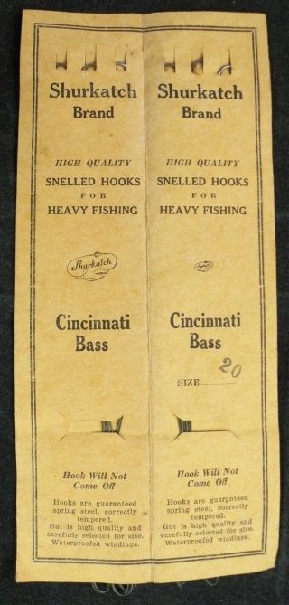 Shurkatch Brand Package Of Vintage Snelled Hooks - Cincinnati Bass Size 20