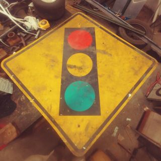 Street Sign Stop Light Ahead 36 By 36 Aluminum Retired
