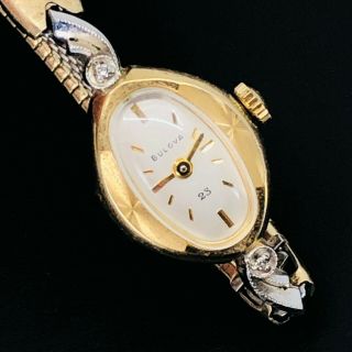 Vintage Ladies Bulova M9 Watch 10k Rgp Diamonds Runs Swiss 1969 1960s 23 Jewels
